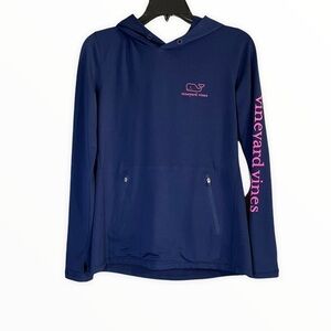Vineyard Vines Navy Blue Pink Zipped Pocket Pullover Hoodie Size XS